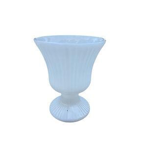Rare find! Vintage 1960s E.O. Brody Milk Glass, Ribbed Fluted Oval Pedestal Vase